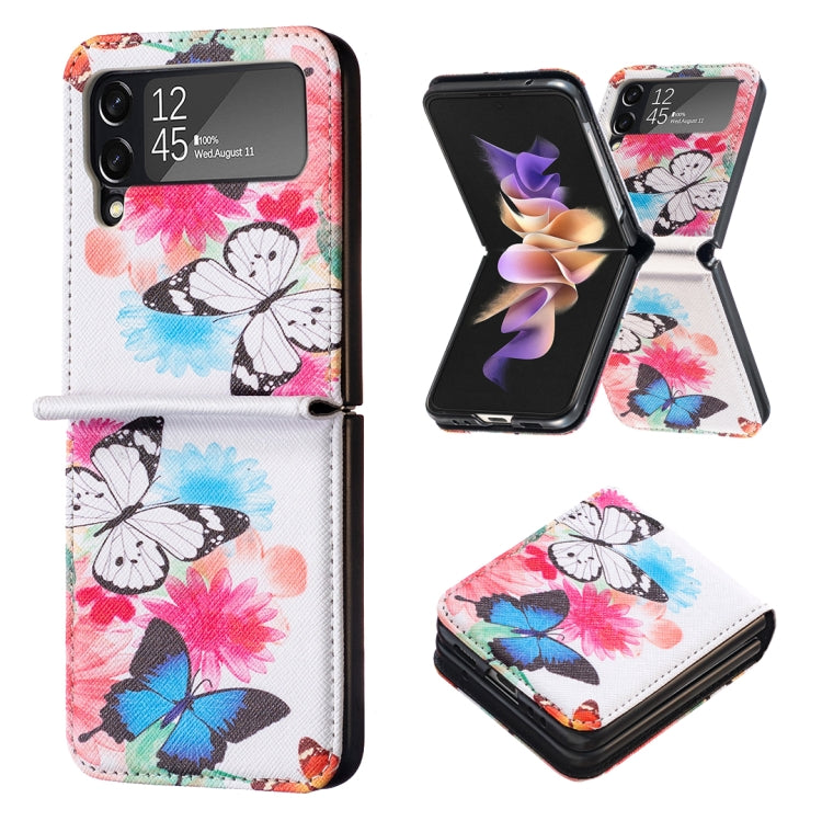 Para Samsung Galaxy Z Flip3 5G Estuche para teléfono de cuero magnético invisible con dibujo coloreado (mariposas)