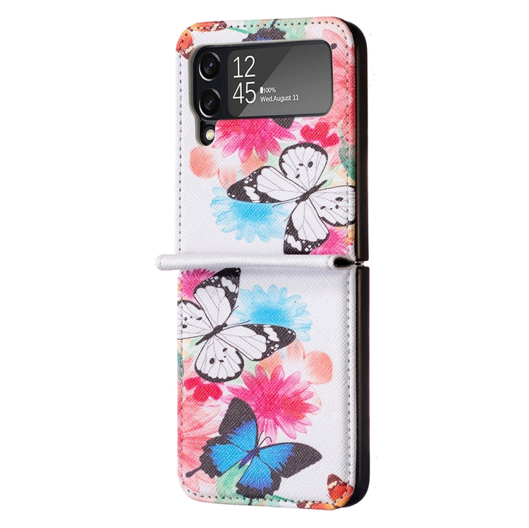 Para Samsung Galaxy Z Flip3 5G Estuche para teléfono de cuero magnético invisible con dibujo coloreado (mariposas)