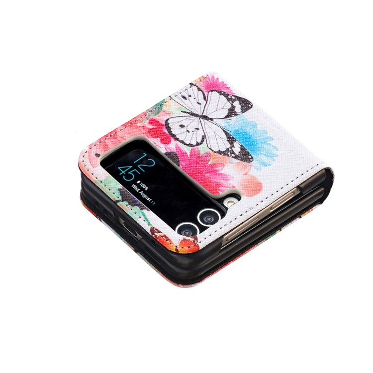 Para Samsung Galaxy Z Flip3 5G Estuche para teléfono de cuero magnético invisible con dibujo coloreado (mariposas)