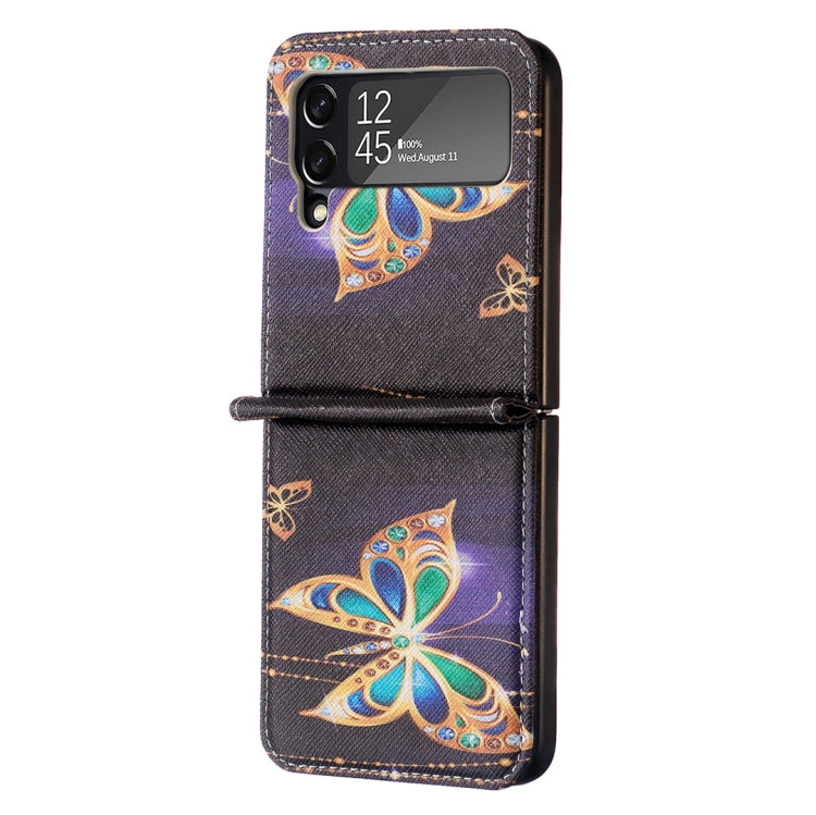 Para Samsung Galaxy Z Flip4 Estuche para teléfono de cuero magnético invisible con dibujo coloreado (mariposa grande)