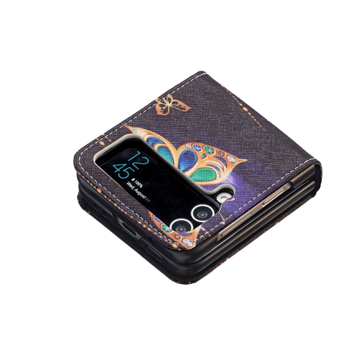 Para Samsung Galaxy Z Flip4 Estuche para teléfono de cuero magnético invisible con dibujo coloreado (mariposa grande)