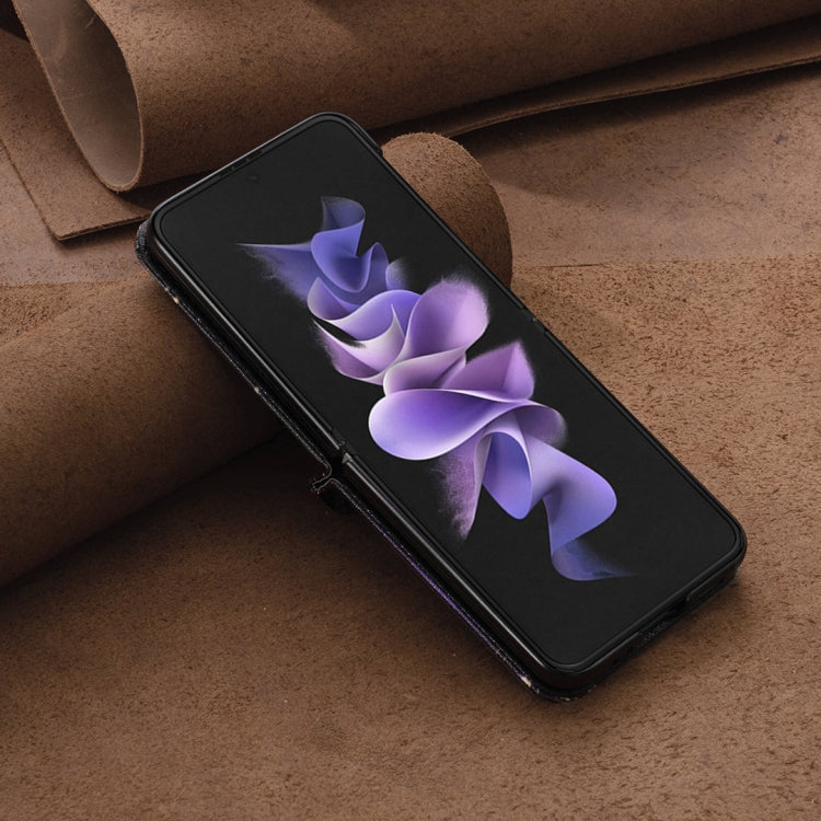Para Samsung Galaxy Z Flip4 Estuche para teléfono de cuero magnético invisible con dibujo coloreado (mariposa grande)