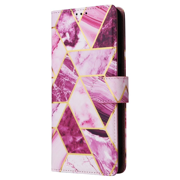 Para Samsung Galaxy A14 5G Estuche para teléfono de cuero con costuras bronceadoras de mármol (púrpura)