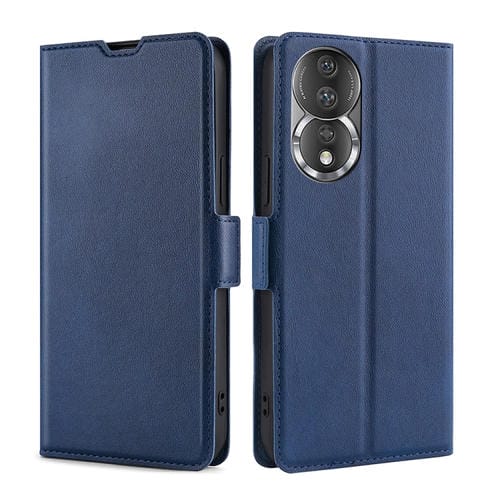 Para Honor 80 Estuche para teléfono de cuero con tapa horizontal y hebilla lateral de voltaje ultrafino (Azul)