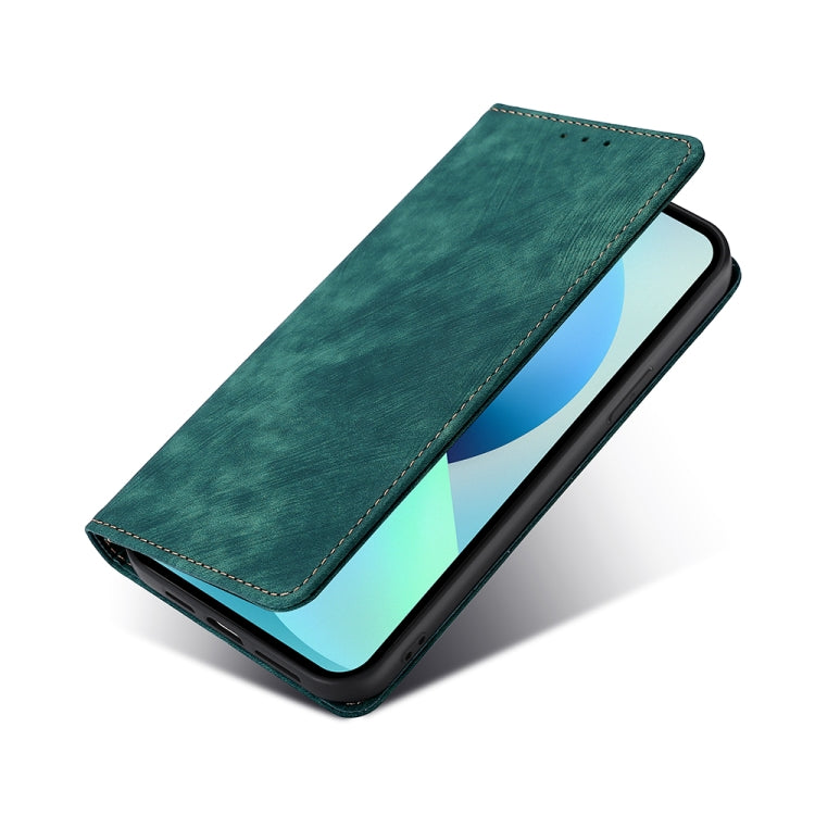 Para Huawei nova 10 SE RFID Funda de teléfono de cuero magnético con cepillo antirrobo (verde)