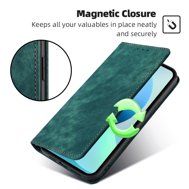 Para Huawei nova 10 SE RFID Funda de teléfono de cuero magnético con cepillo antirrobo (verde)