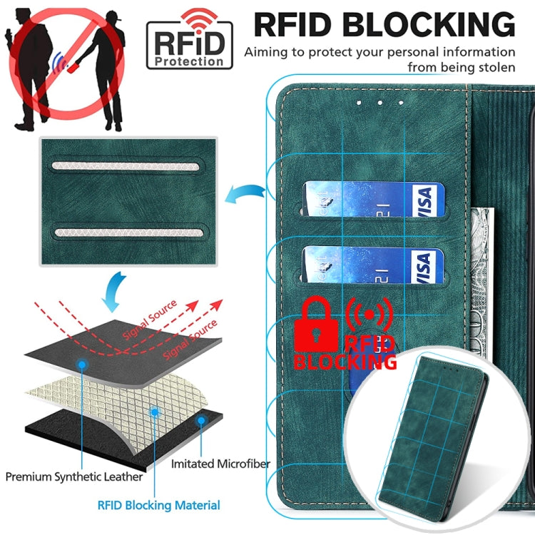 Para Huawei nova 10 SE RFID Funda de teléfono de cuero magnético con cepillo antirrobo (verde)