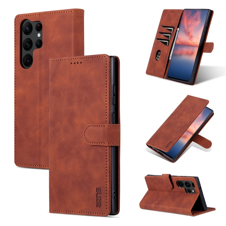 Para Samsung Galaxy S23 Ultra 5G AZNS Skin Feel Calf Texture Flip Funda de cuero para teléfono (marrón)