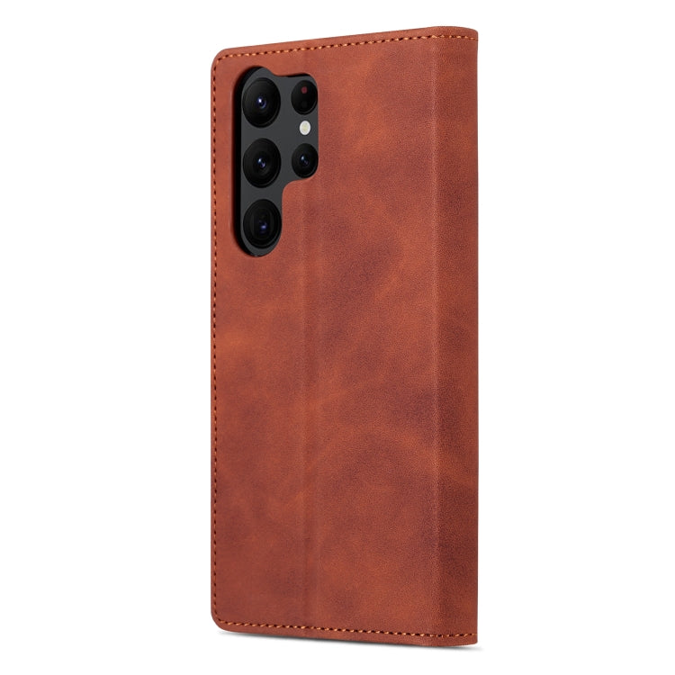 Para Samsung Galaxy S23 Ultra 5G AZNS Skin Feel Calf Texture Flip Funda de cuero para teléfono (marrón)
