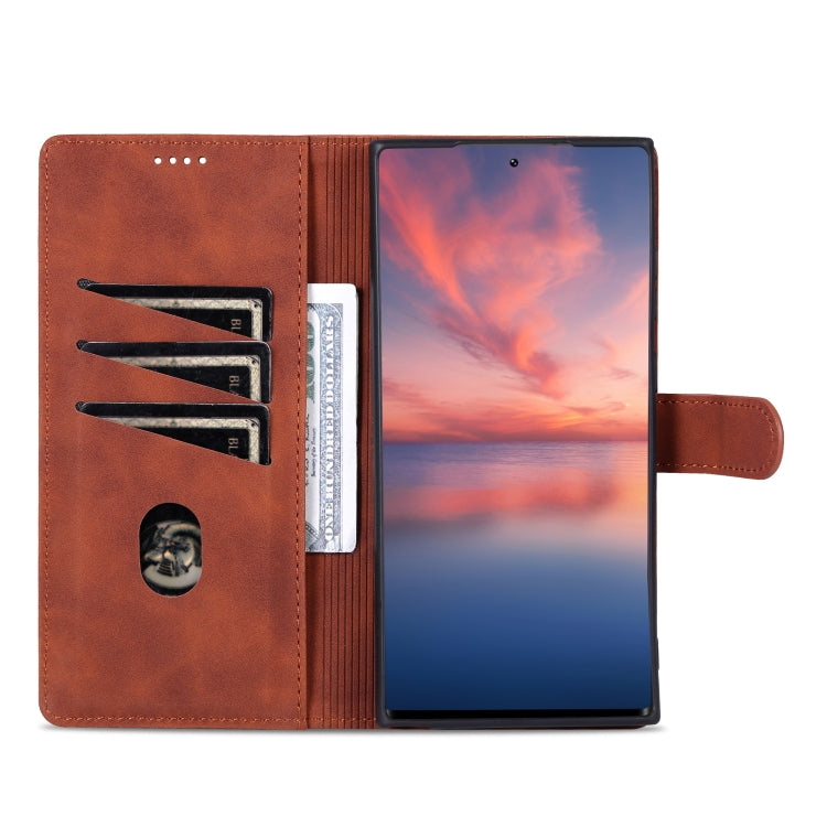Para Samsung Galaxy S23 Ultra 5G AZNS Skin Feel Calf Texture Flip Funda de cuero para teléfono (marrón)