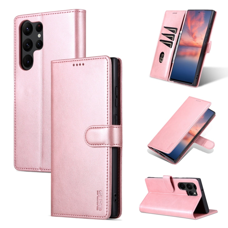 Para Samsung Galaxy S23 Ultra 5G AZNS Skin Feel Calf Texture Flip Funda de cuero para teléfono (Oro rosa)