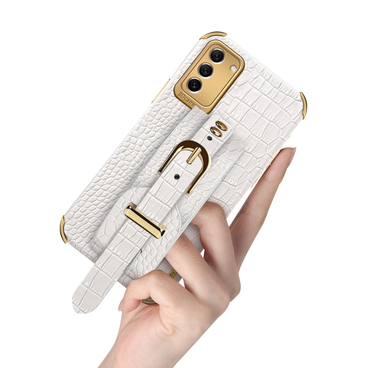 Para Samsung Galaxy S23 5G Estuche de cuero con patrón de cocodrilo de TPU galvanizado con correa para la muñeca (Verde)
