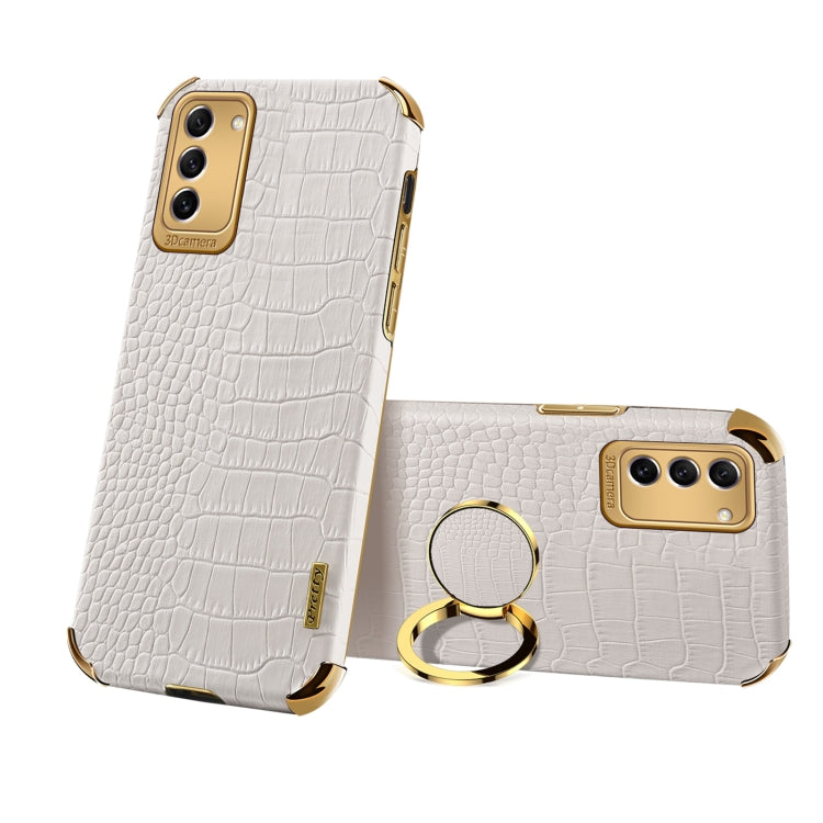 Para Samsung Galaxy S23 5G 6D Galvanoplastia Caja del teléfono con textura de cocodrilo con soporte (Blanco)