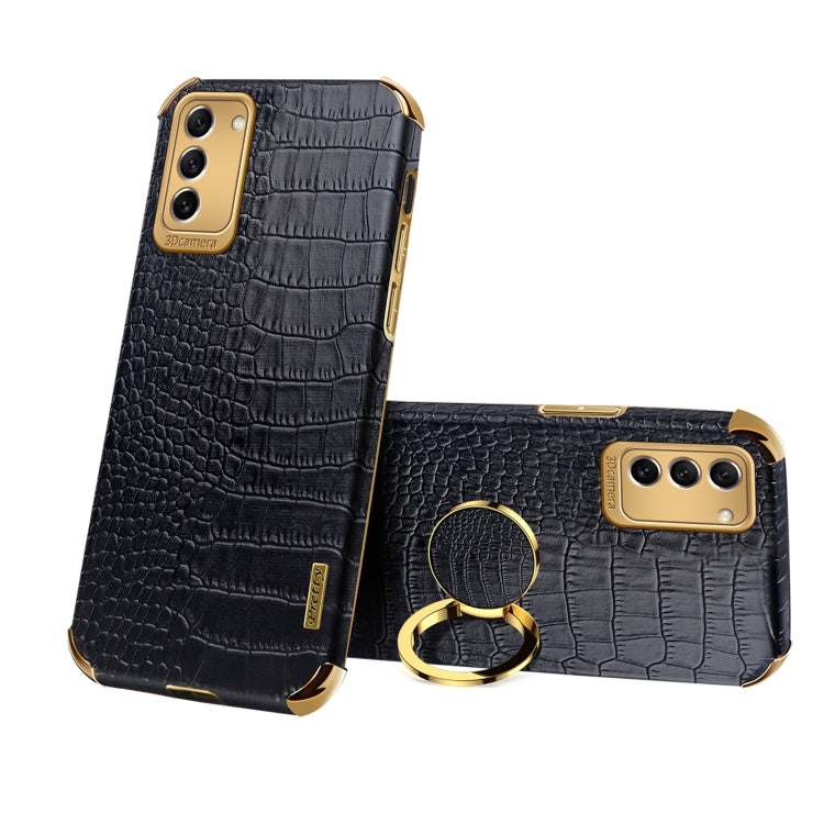 Para Samsung Galaxy S23 5G 6D Galvanoplastia Caja del teléfono con textura de cocodrilo con soporte (Negro)