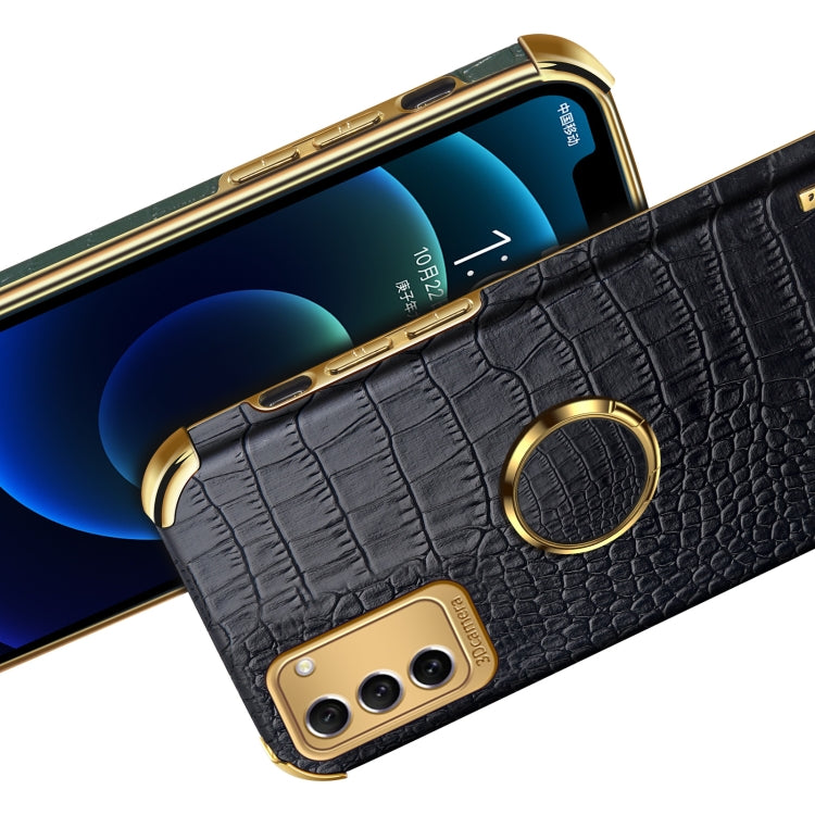 Para Samsung Galaxy S23 5G 6D Galvanoplastia Caja del teléfono con textura de cocodrilo con soporte (Negro)