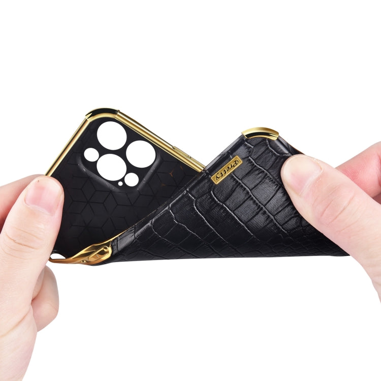Para Samsung Galaxy S23 5G 6D Galvanoplastia Caja del teléfono con textura de cocodrilo con soporte (Negro)