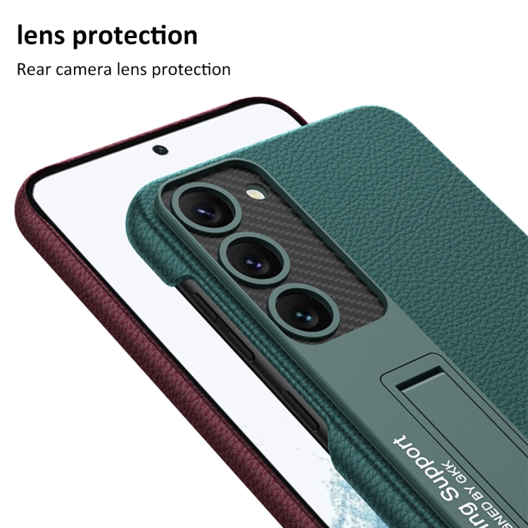 Para Samsung Galaxy S23 5G GKK Funda de teléfono a prueba de golpes de cuero liso con soporte (Rojo)