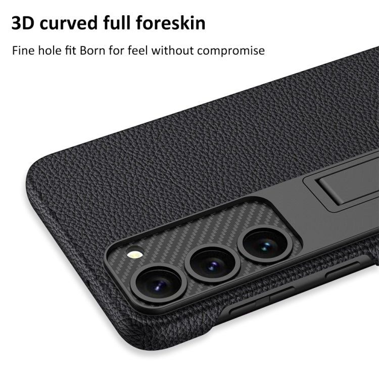 Para Samsung Galaxy S23 5G GKK Funda de teléfono a prueba de golpes de cuero liso con soporte (fibra de carbono)