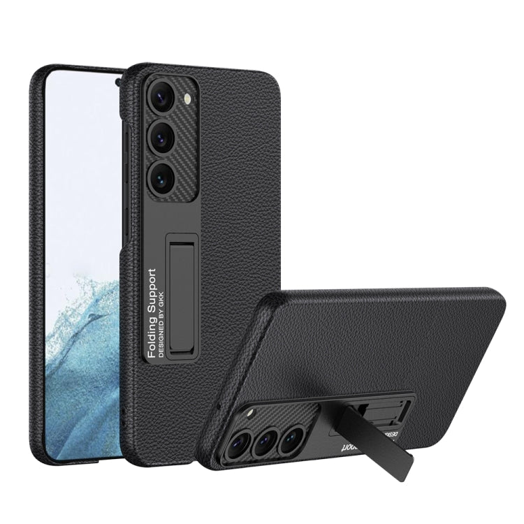 Para Samsung Galaxy S23+ 5G GKK Funda de teléfono a prueba de golpes de cuero liso con soporte (negro)