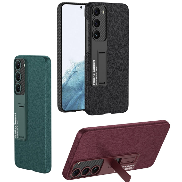 Para Samsung Galaxy S23+ 5G GKK Funda de teléfono a prueba de golpes de cuero liso con soporte (negro)