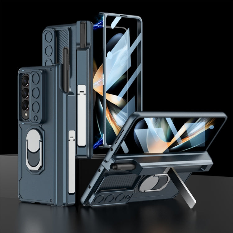 Para Samsung Galaxy Z Fold4 GKK Estuche para teléfono plegable magnético integrado con estuche para bolígrafo (verde)
