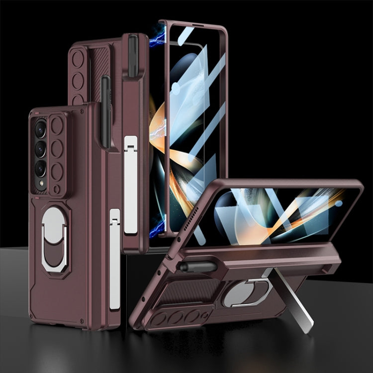 Para Samsung Galaxy Z Fold4 GKK Estuche para teléfono plegable magnético integrado con estuche para bolígrafo (rojo vino)