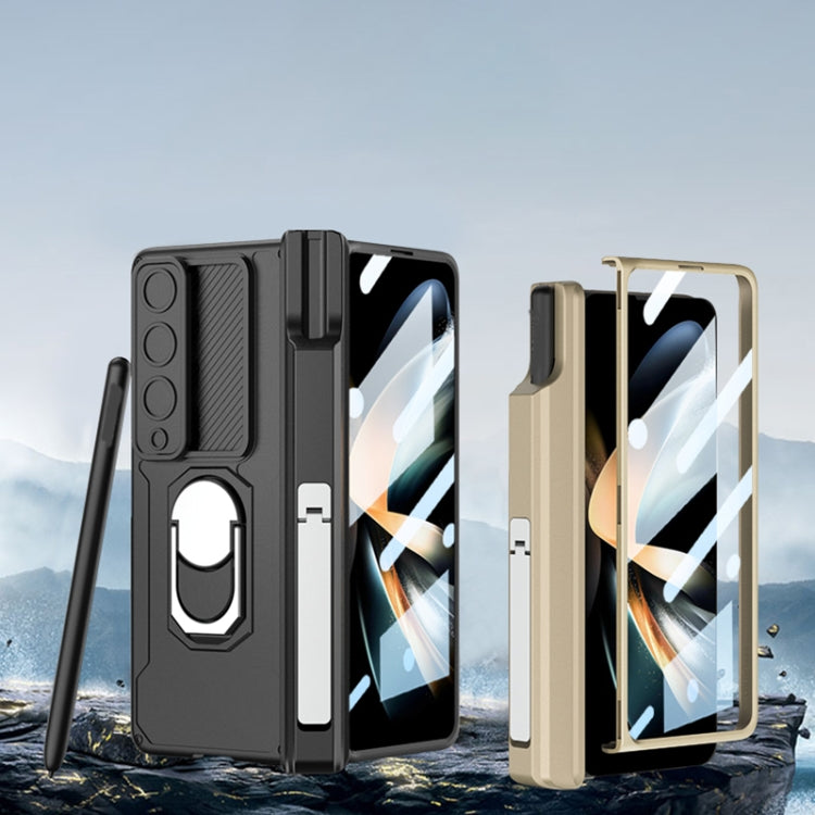 Para Samsung Galaxy Z Fold4 GKK Estuche para teléfono plegable magnético integrado con estuche para bolígrafo (rojo vino)