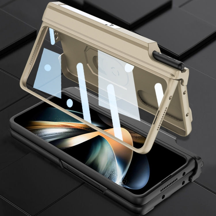 Para Samsung Galaxy Z Fold4 GKK Estuche para teléfono plegable magnético integrado con estuche para bolígrafo (verde)