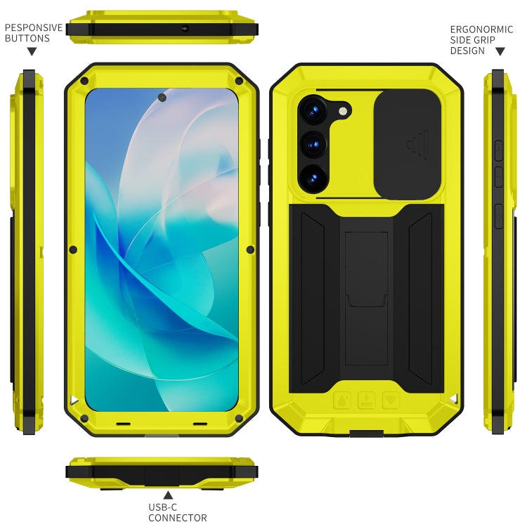 Para Samsung Galaxy S23 5G R-JUST Diseño de cámara deslizante Vida impermeable a prueba de polvo Funda de teléfono a prueba de golpes (Amarillo)