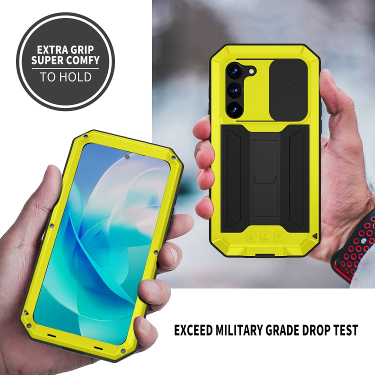 Para Samsung Galaxy S23 5G R-JUST Diseño de cámara deslizante Vida impermeable a prueba de polvo Funda de teléfono a prueba de golpes (Amarillo)