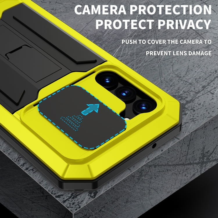 Para Samsung Galaxy S23 5G R-JUST Diseño de cámara deslizante Vida impermeable a prueba de polvo Funda de teléfono a prueba de golpes (Amarillo)