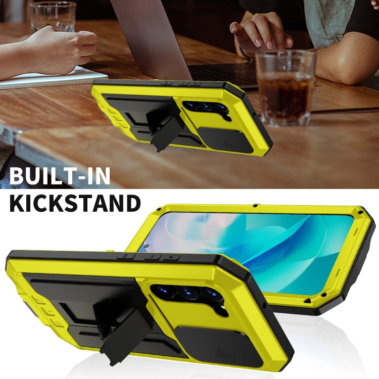 Para Samsung Galaxy S23 5G R-JUST Diseño de cámara deslizante Vida impermeable a prueba de polvo Funda de teléfono a prueba de golpes (Amarillo)