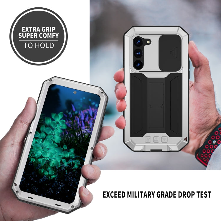 Para Samsung Galaxy S23+ 5G R-JUST Diseño de cámara deslizante Vida impermeable a prueba de polvo Funda de teléfono a prueba de golpes (Plata)