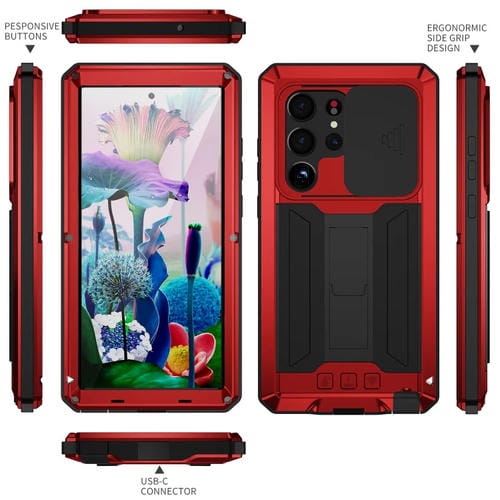 Para Samsung Galaxy S23 Ultra 5G R-JUST Diseño de cámara deslizante Vida impermeable a prueba de polvo Funda de teléfono a prueba de golpes (Rojo)