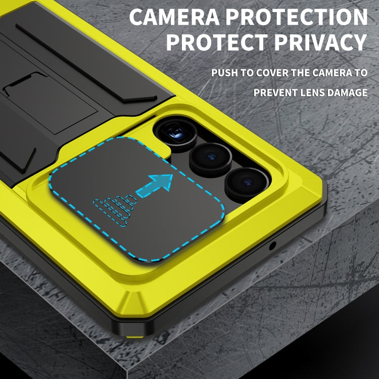 Para Samsung Galaxy S23 Ultra 5G R-JUST Diseño de cámara deslizante Vida impermeable a prueba de polvo Funda de teléfono a prueba de golpes (Amarillo)