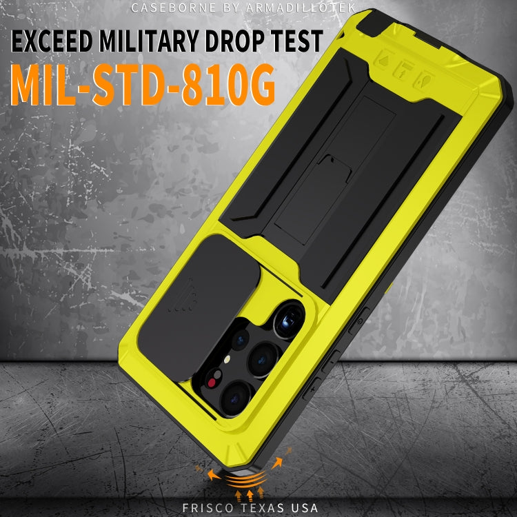 Para Samsung Galaxy S23 Ultra 5G R-JUST Diseño de cámara deslizante Vida impermeable a prueba de polvo Funda de teléfono a prueba de golpes (Amarillo)