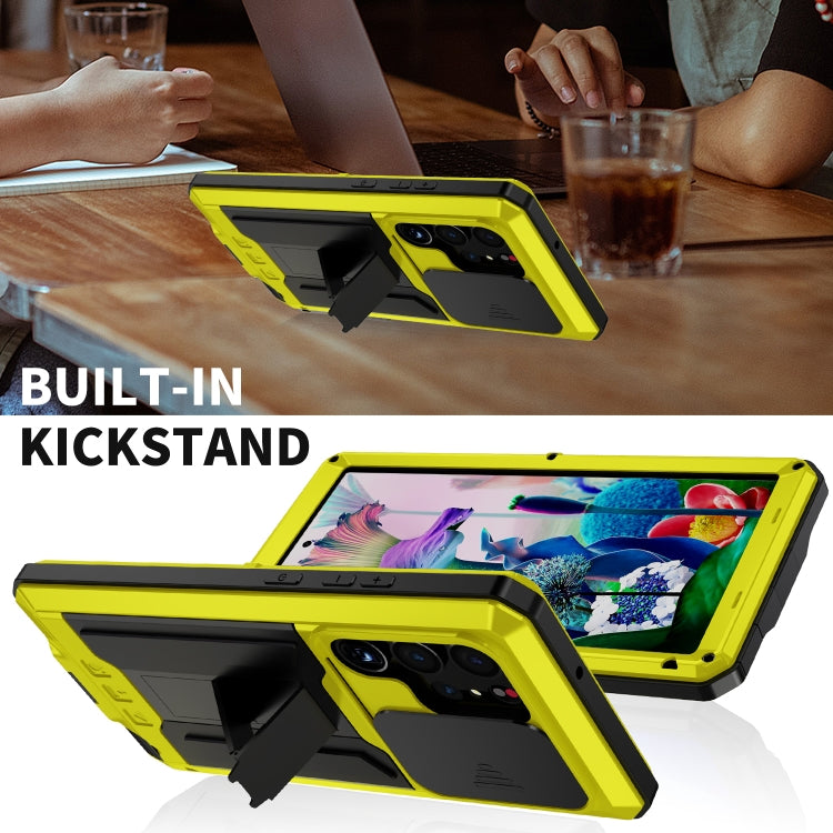 Para Samsung Galaxy S23 Ultra 5G R-JUST Diseño de cámara deslizante Vida impermeable a prueba de polvo Funda de teléfono a prueba de golpes (Amarillo)