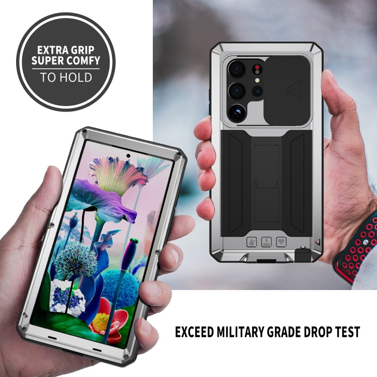 Para Samsung Galaxy S23 Ultra 5G R-JUST Diseño de cámara deslizante Vida impermeable a prueba de polvo Funda de teléfono a prueba de golpes (Plata)