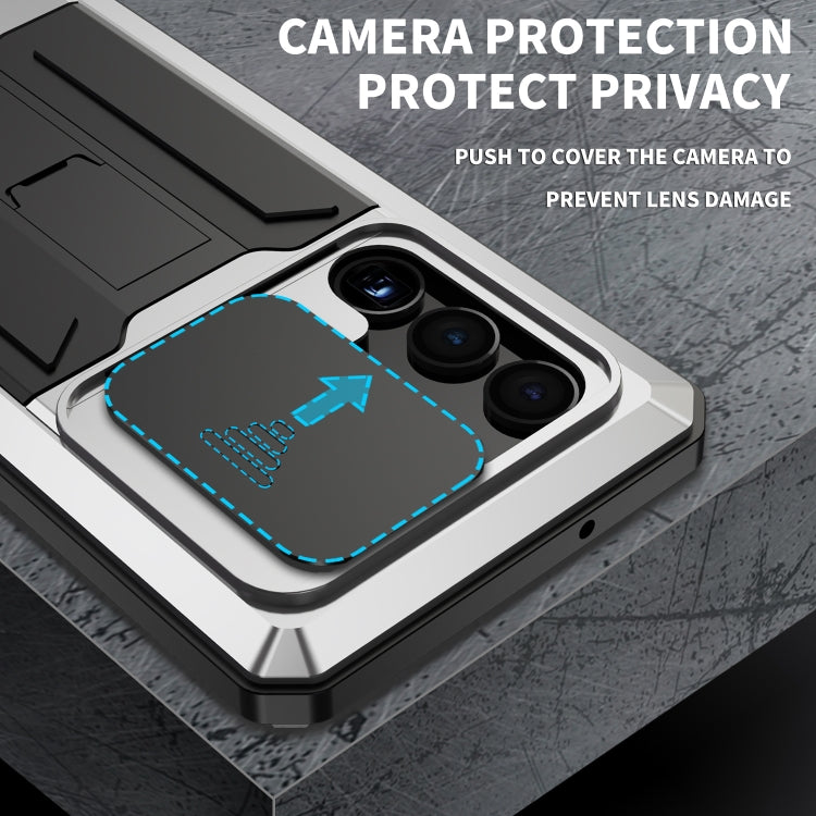 Para Samsung Galaxy S23 Ultra 5G R-JUST Diseño de cámara deslizante Vida impermeable a prueba de polvo Funda de teléfono a prueba de golpes (Plata)