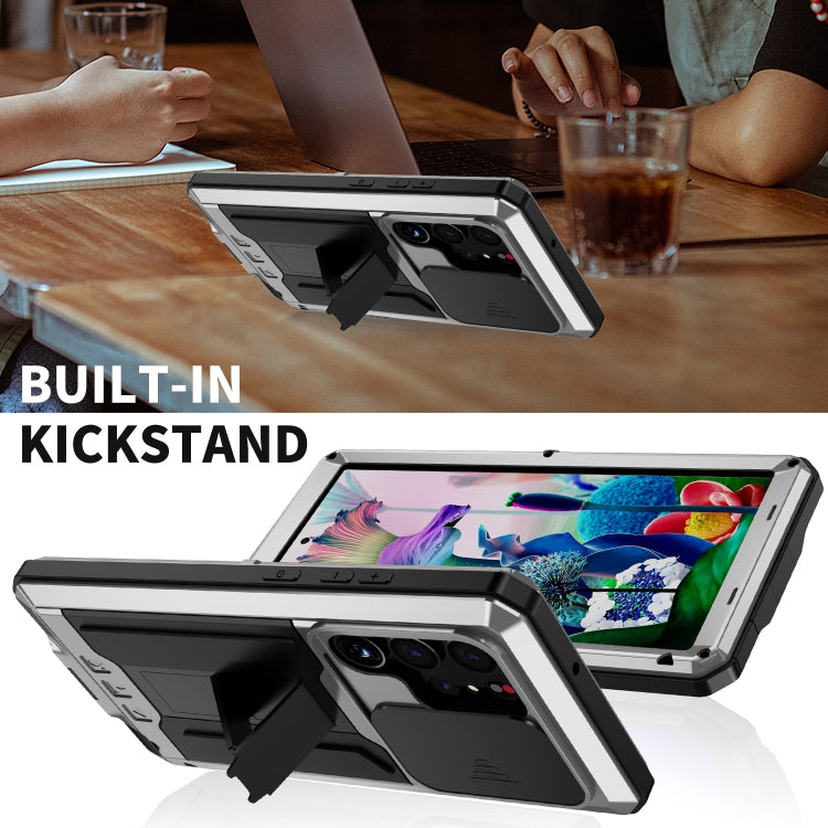Para Samsung Galaxy S23 Ultra 5G R-JUST Diseño de cámara deslizante Vida impermeable a prueba de polvo Funda de teléfono a prueba de golpes (Plata)