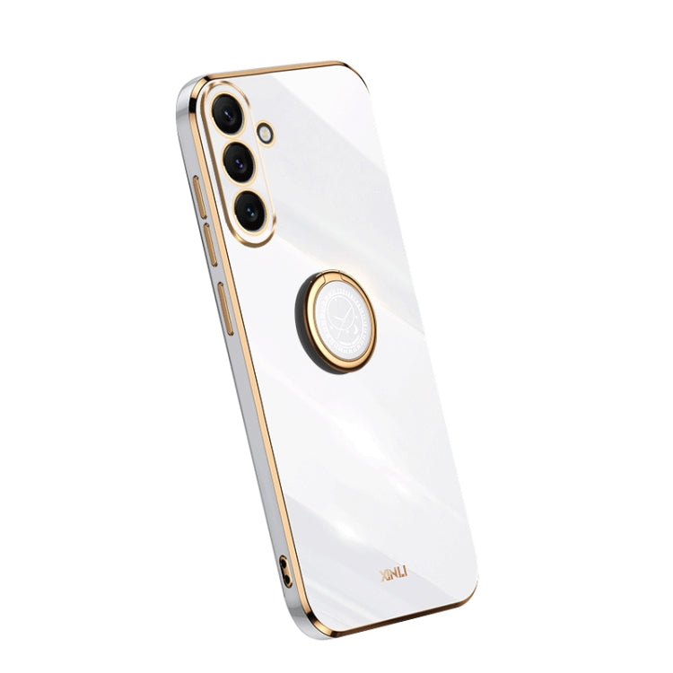 Para Samsung Galaxy A54 5G XINLI Straight Edge Electroplate TPU Funda para teléfono con anillo (Blanco)