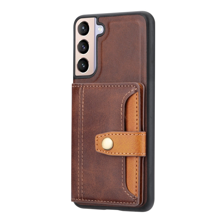 Para Samsung Galaxy S23+ 5G Funda de teléfono TPU + PU de piel de becerro a juego con el color (Marrón)