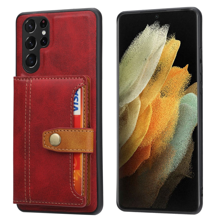 Para Samsung Galaxy S23 Ultra 5G Color de piel de becerro a juego TPU + PU Funda para teléfono (Rojo)