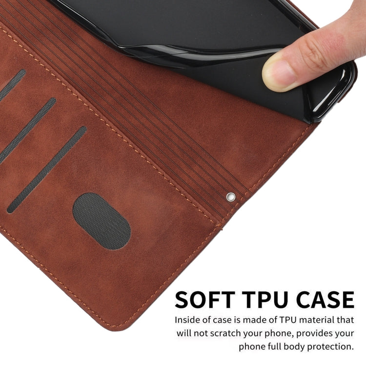Para Samsung Galaxy A34 5G Skin Feel Heart Funda de cuero en relieve para teléfono (Marrón)