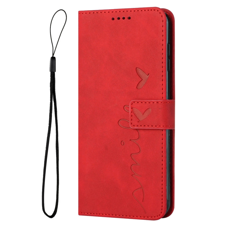 Para Samsung Galaxy A54 5G Skin Feel Heart Funda de cuero en relieve para teléfono (Rojo)