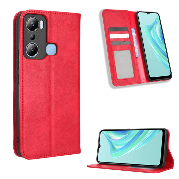 Funda de Cuero para Infinix Hot 20I con Hebilla Magnética y Textura Retro (Rojo)