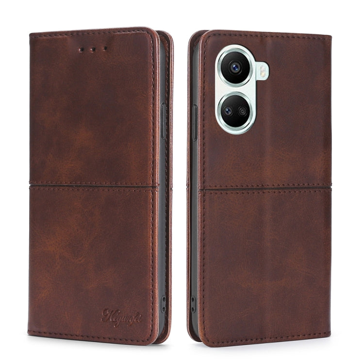 Funda de Cuero para Huawei Nova 10 Se con Tapa Horizontal Magnética y Textura de Vaca (Marrón Oscuro)