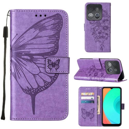 Estuche para Infinix Smart 7 X6515 de Cuero con Tapa de Mariposa en Relieve (Púrpura)