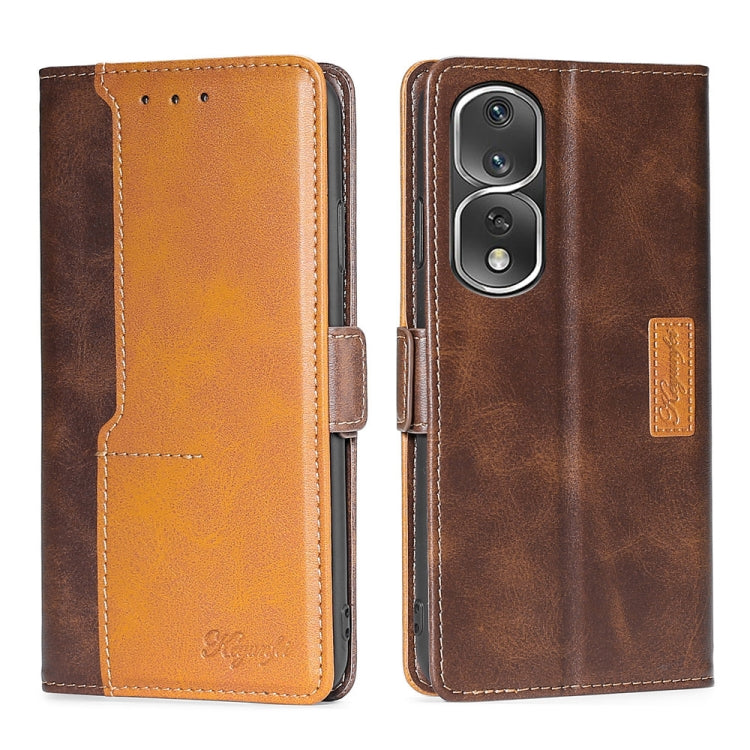 Estuche para Honor 80 Pro de Cuero con Hebilla Lateral y Color de Contraste (Marrón Oscuro + Dorado)