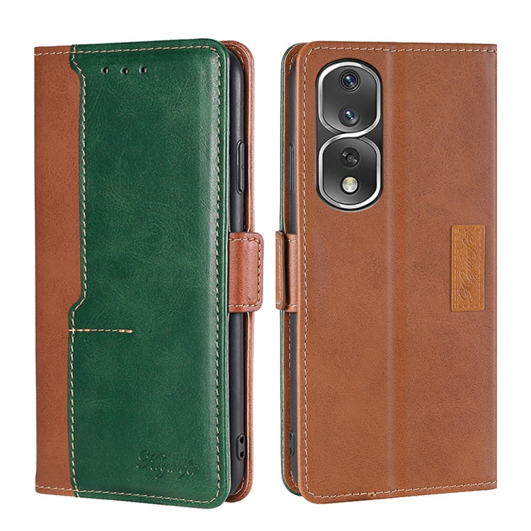Estuche para Honor 80 Pro de Cuero con Hebilla Lateral y Color de Contraste (Marrón Claro + Verde)